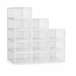 Foldable clear plastic stackable shoe box for home storage