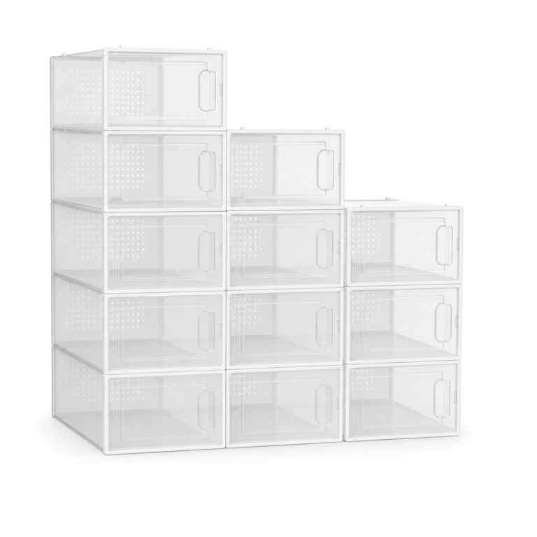 Foldable clear plastic stackable shoe box for home storage