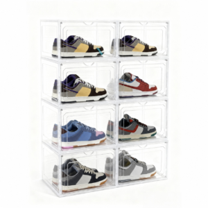 Side opening magnetic plastic shoe box for home storage