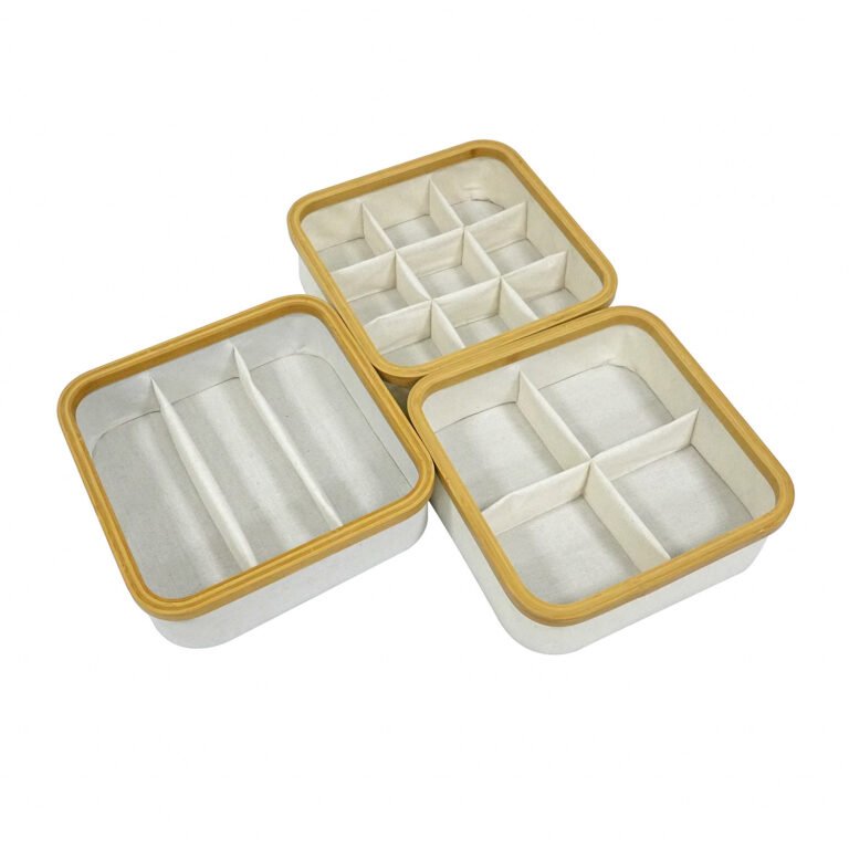 Bamboo Rim Fabric Drawer Organizer with Dividers