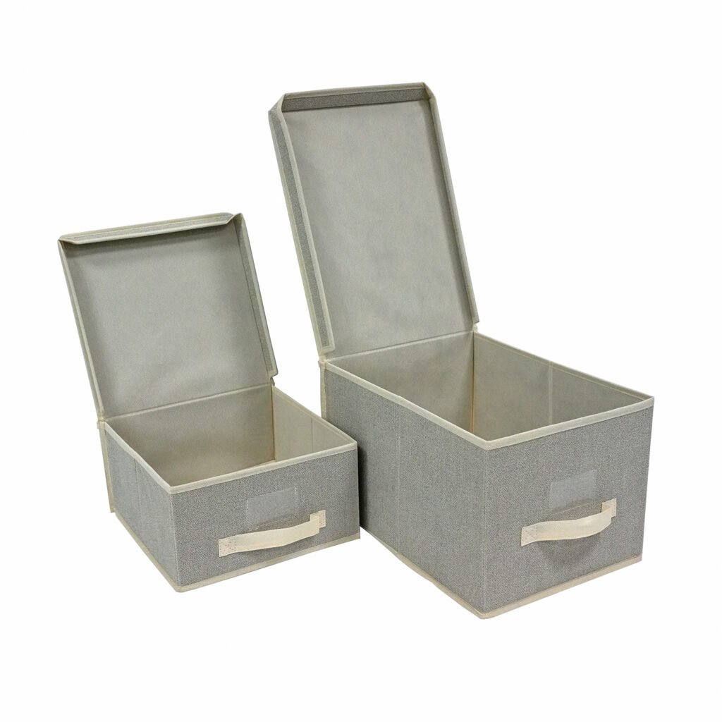 Collapsible Fabric Storage Box with Lid and Handle